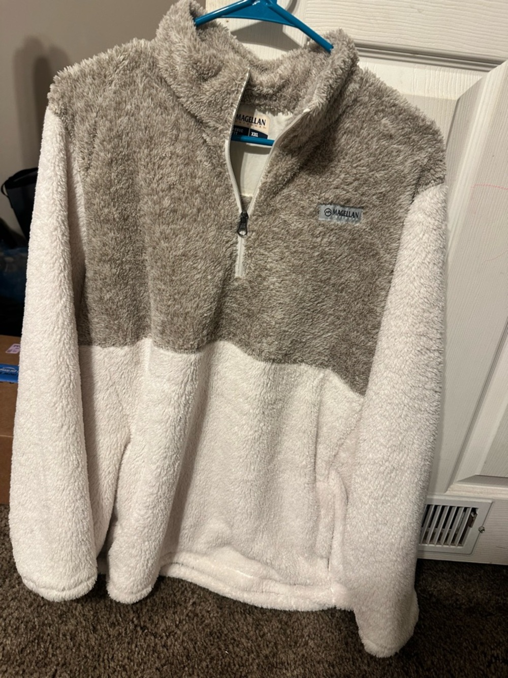 Magellan Outdoors Two-Tone Cream and Taupe Plush Quarter-Zip Fleece